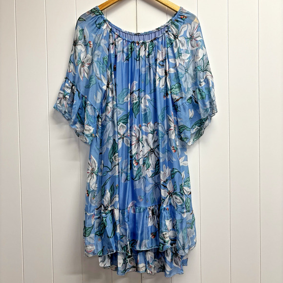 Elana Baldi Floral Dress Women Small Blue Flowy Ruffle Boho Beach Tropical Italy - Picture 1 of 9